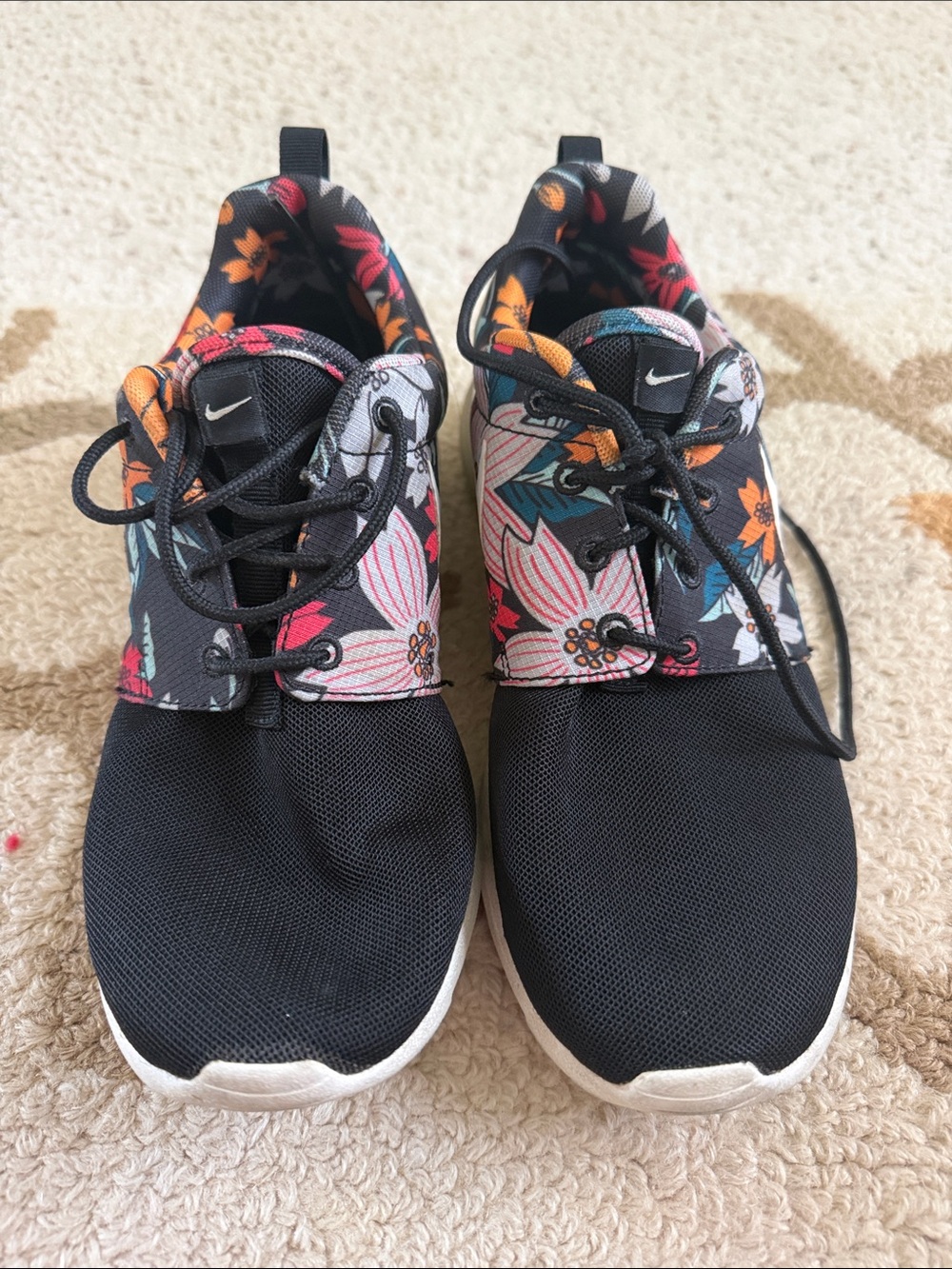 Nike Women's Black Sneakers with Multicolor Floral Collar